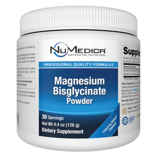 Numedica Magnesium Bisglycinate Powder, muscle, cardiovascular support, front label, nervous system support