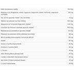 List of nutrients and their amounts on a white background