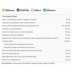Nutritional supplement label with detailed ingredient list and claims on a white background