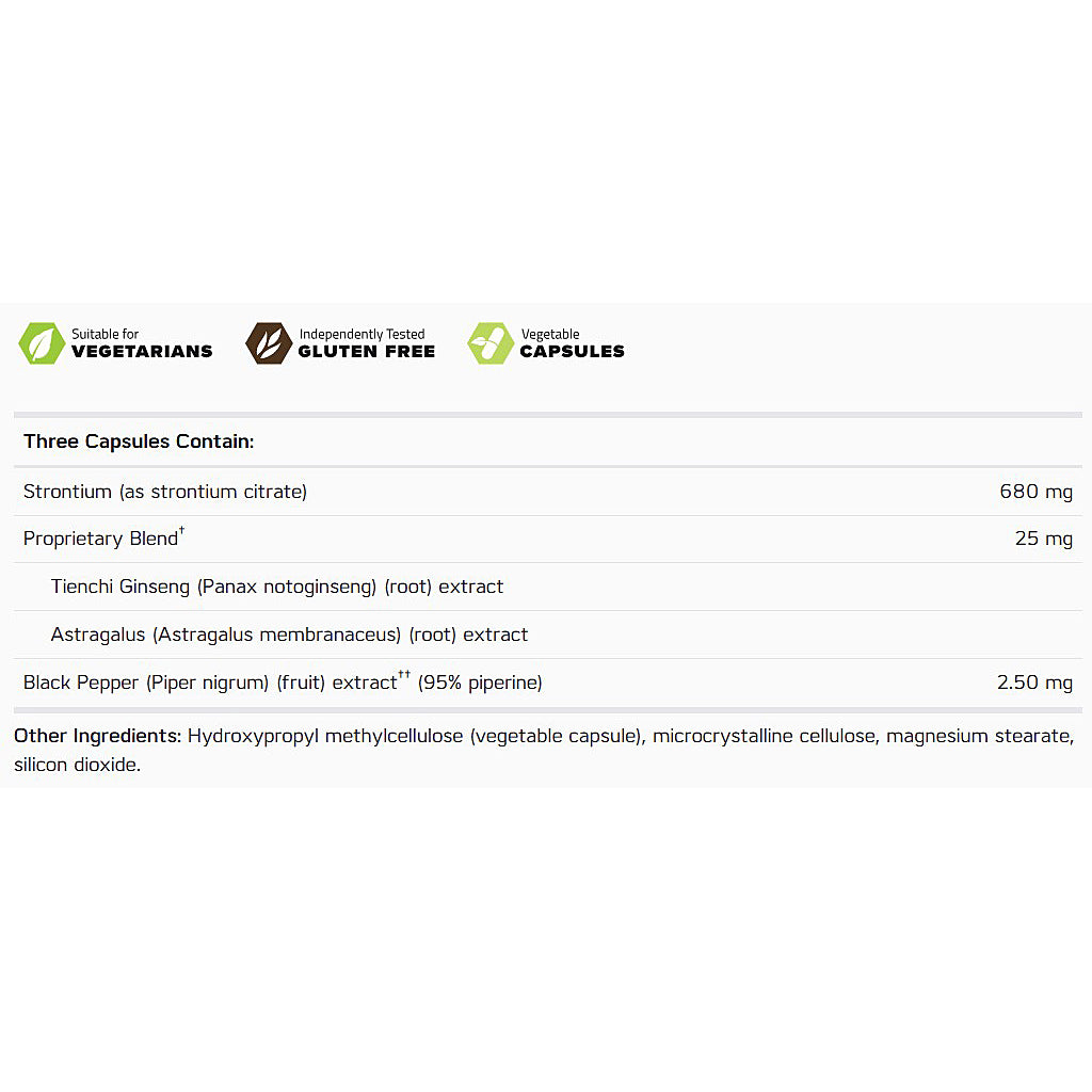 Ingredients list for a supplement with black text on a white background