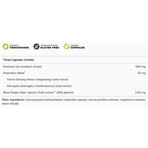 Ingredients list for a supplement with black text on a white background