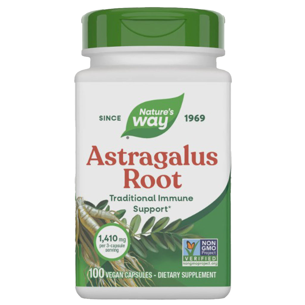 Nature's Way Astragalus Root supplement bottle on a white background
