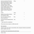 List of ingredients and their quantities for a supplement package on a white background