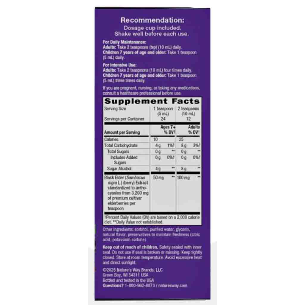 Natures Way Sambucus Zero Sugar Traditonal Elderberry Immune Syrup 4oz