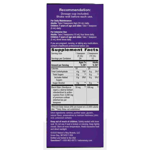 Natures Way Sambucus Zero Sugar Traditonal Elderberry Immune Syrup 4oz