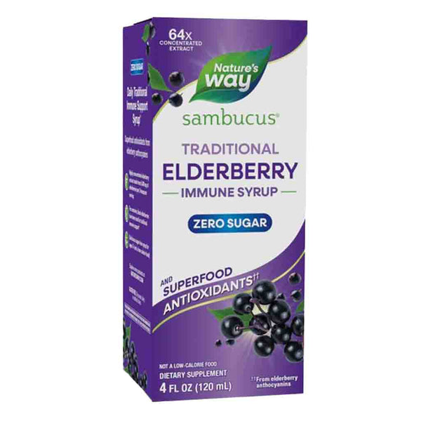 Natures Way Sambucus Zero Sugar Traditonal Elderberry Immune Syrup 4oz