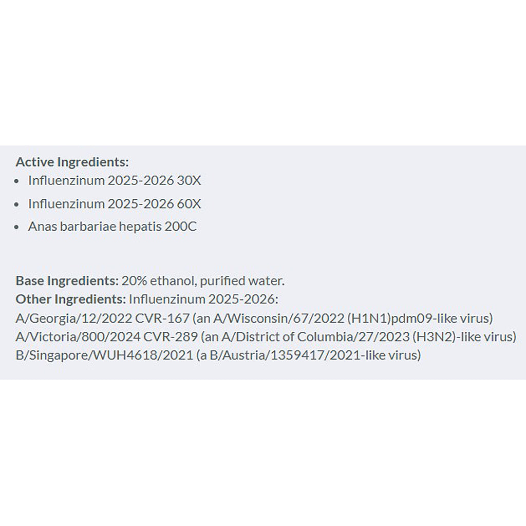 List of active and base ingredients on a white background