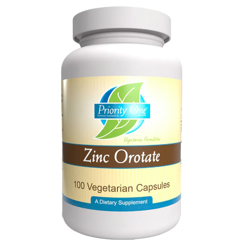 Priority One Zinc Orotate, Immune System support, Stress response and body health., front label
