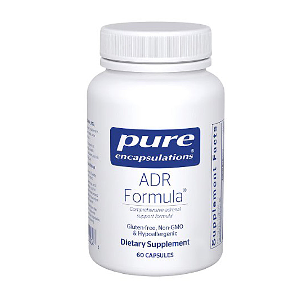 Supplement bottle labeled 'pure encapsulations ADR Formula' on a white background
