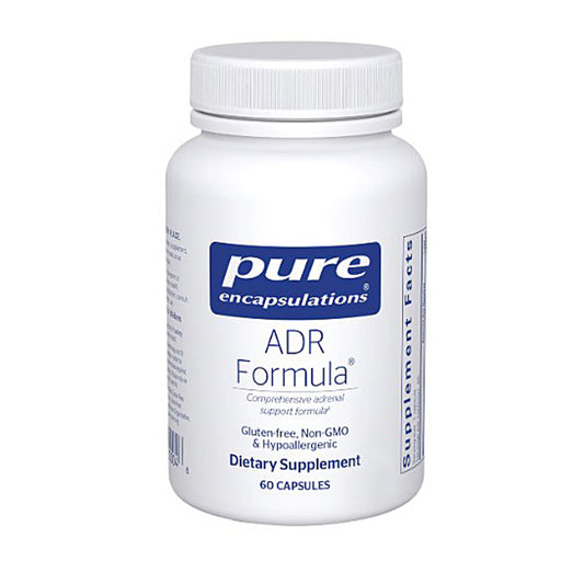 Supplement bottle labeled 'pure encapsulations ADR Formula' on a white background