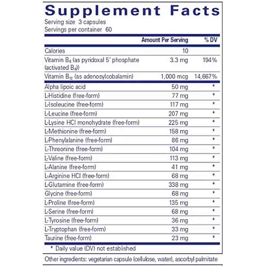 Supplement facts label with detailed nutritional information on a white background