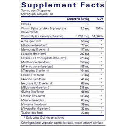 Supplement facts label with detailed nutritional information on a white background