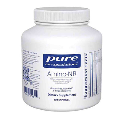 White supplement container labeled 'pure encapsulations Amino-NR' on a white background