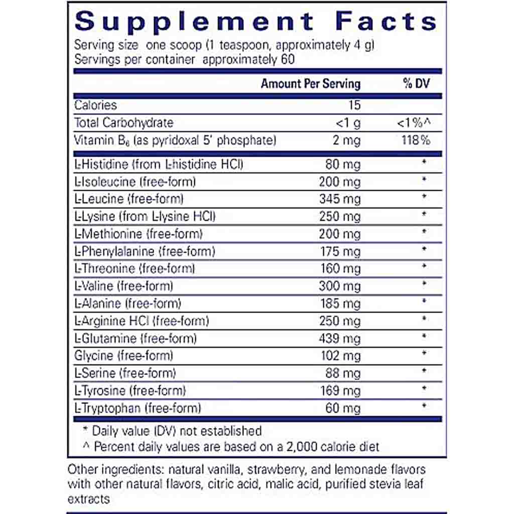 Supplement facts label with detailed nutritional information on a white background