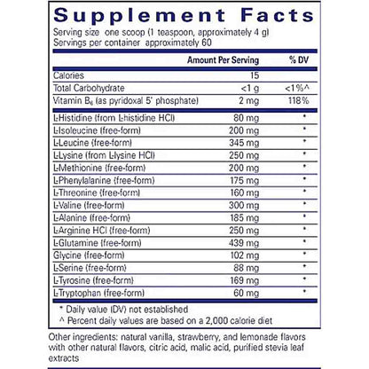 Supplement facts label with detailed nutritional information on a white background