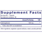 Supplement facts label with arabinogalactan content on a white background