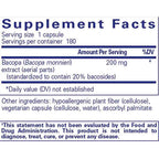 Supplement label with Bacopa monnieri extract on a white background