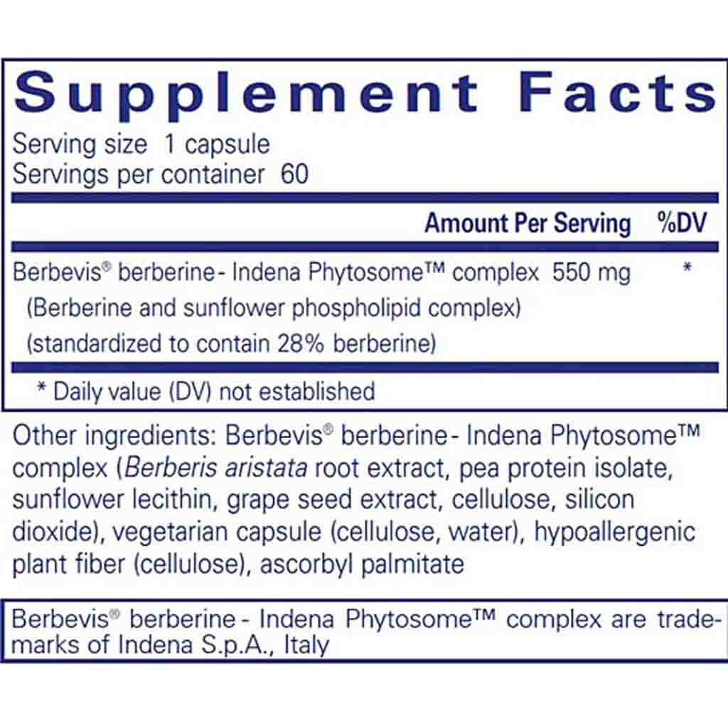 Supplement facts label for a Berbevis berberine complex capsule