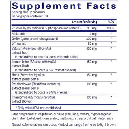 Supplement facts label with various ingredients and their amounts per serving
