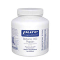 White supplement bottle labeled 'pure encapsulations Betaine HCl Pepsin' on a white background