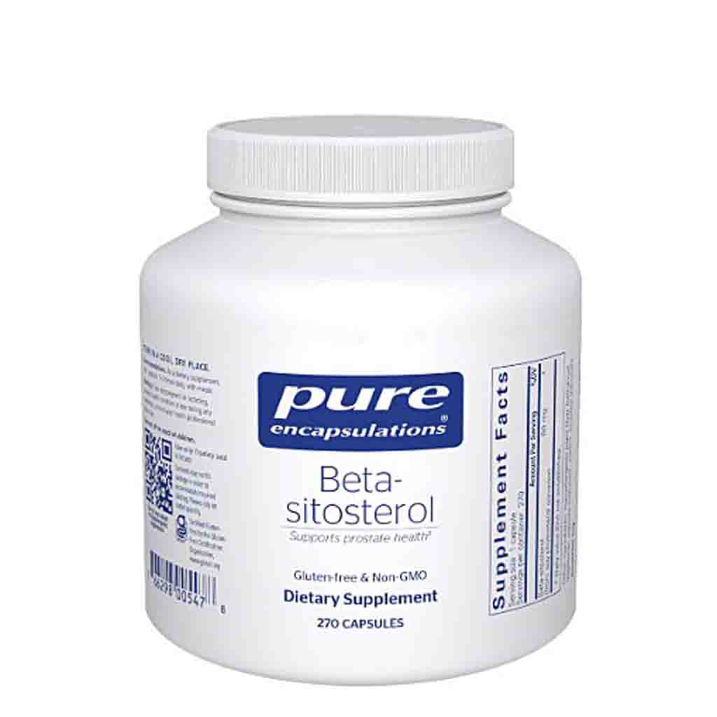 White supplement bottle labeled 'pure encapsulations Beta-sitosterol' on a white background