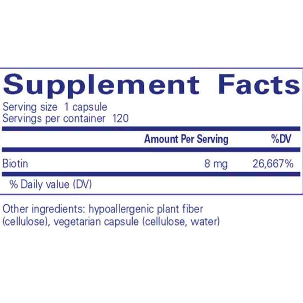 Supplement facts label with biotin content on a white background