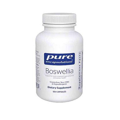Bottle of pure encapsulations Boswellia dietary supplement on a white background