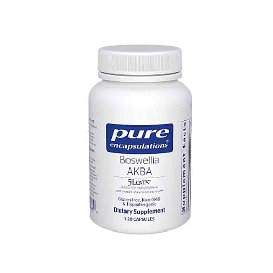 Supplement bottle labeled 'pure encapsulations Boswellia AKBA' on a white background