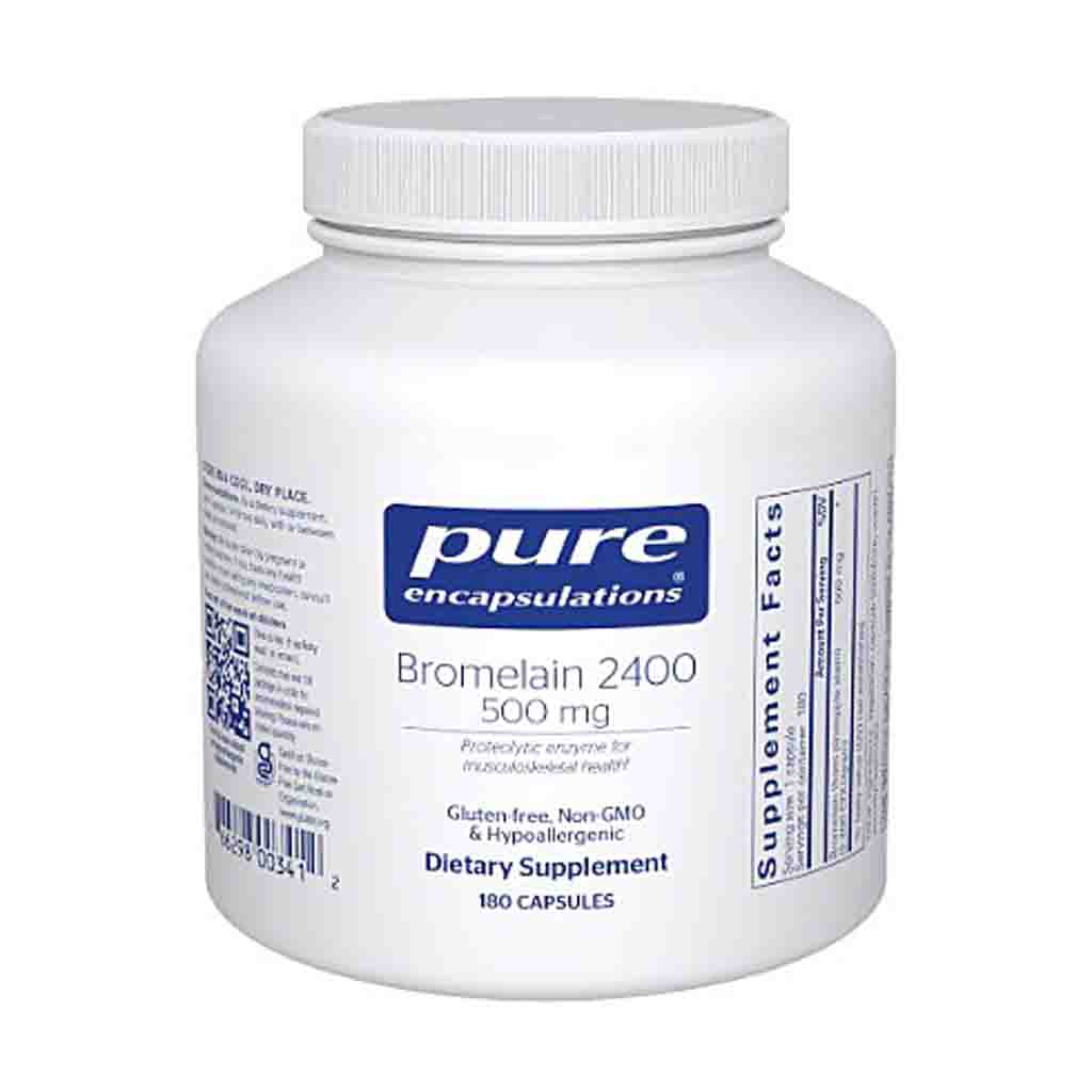 White supplement bottle labeled 'pure encapsulations' on a white background