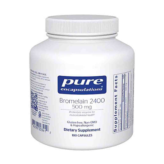 White supplement bottle labeled 'pure encapsulations' on a white background