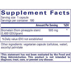 Supplement facts label for a bromelain supplement capsule