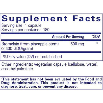 Supplement facts label for a bromelain supplement capsule