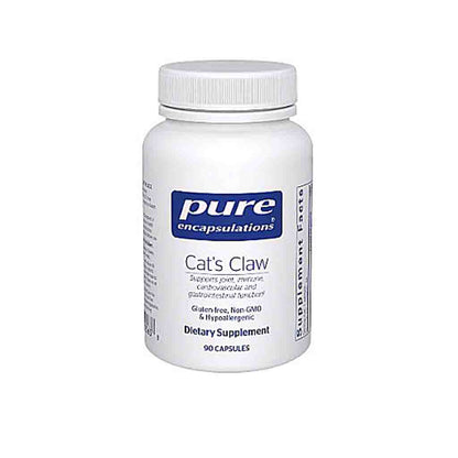 Supplement bottle labeled 'Cat's Claw' by Pure Encapsulations on a white background