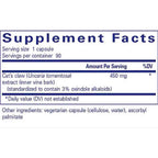 Supplement facts label for cat's claw extract capsules on a white background