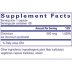 Supplement facts label for chromium supplement on a white background