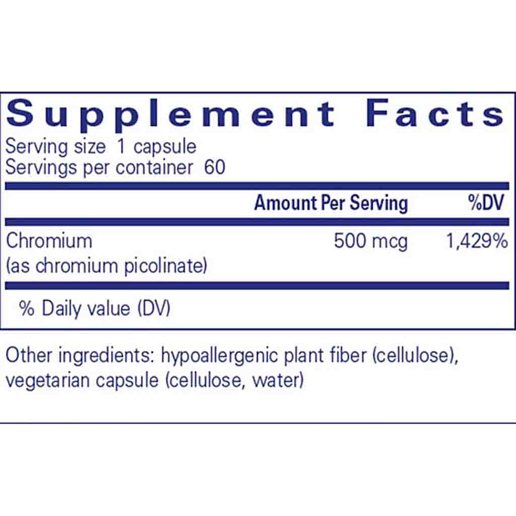 Supplement facts label for chromium supplement on a white background