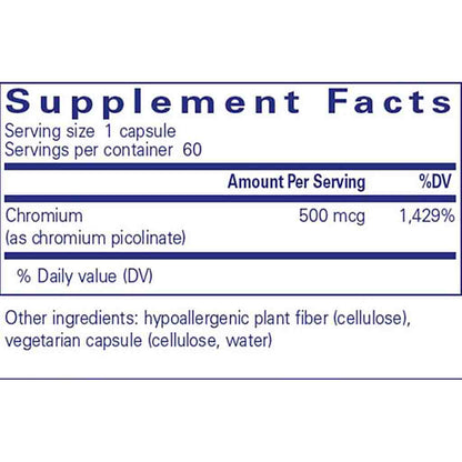 Supplement facts label for chromium supplement on a white background