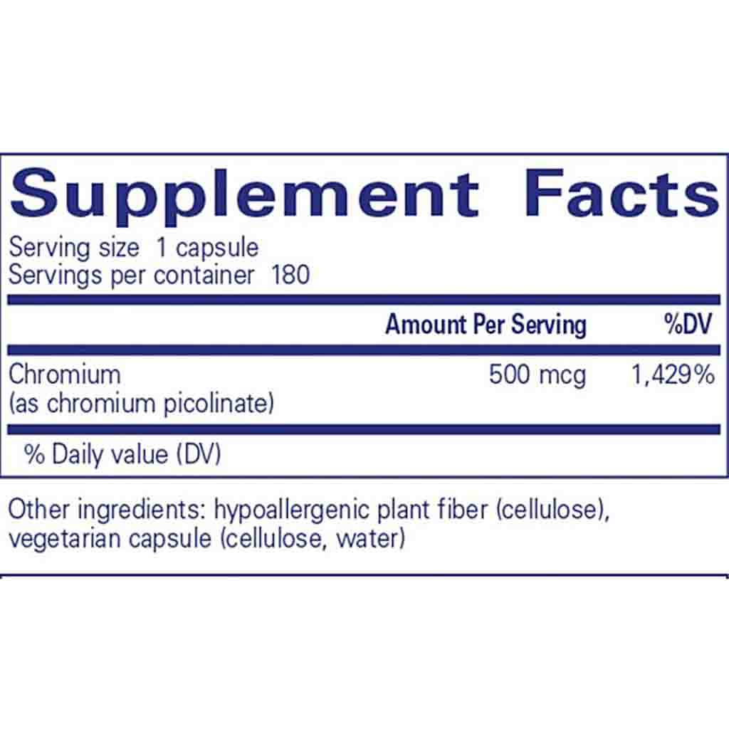 Supplement facts label with chromium information on a white background
