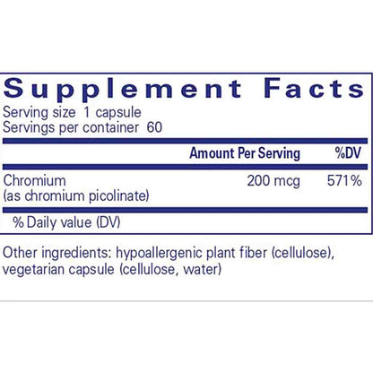 Supplement facts label with chromium information on a white background