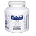 White supplement container labeled 'pure encapsulations' with CLA dietary supplement on a white background