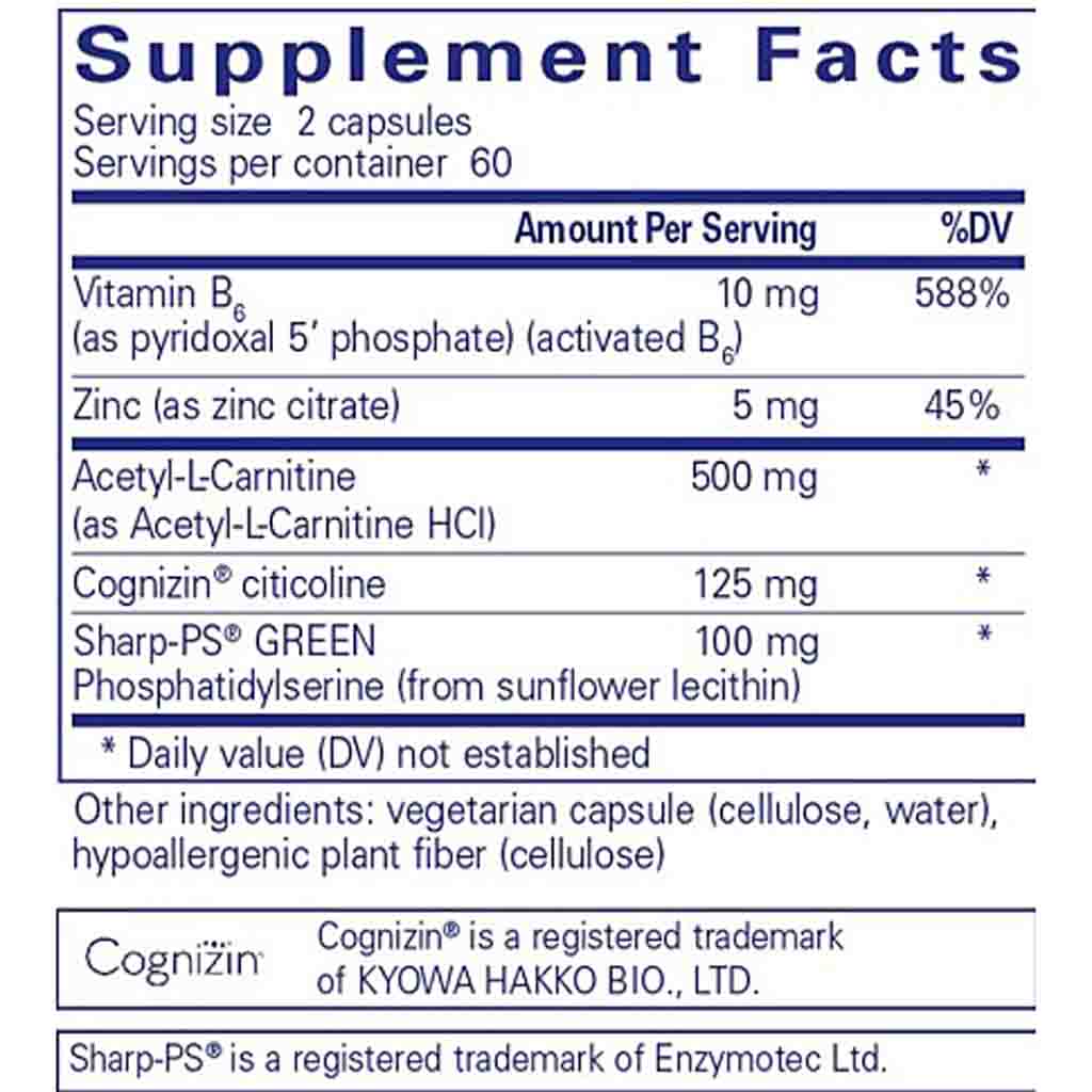 Supplement facts label with various nutrients and their amounts per serving