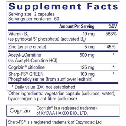 Supplement facts label with various nutrients and their amounts per serving