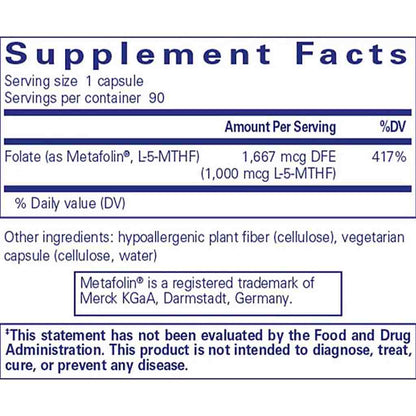 Pure Encapsulations Folate 1000mcg 90c