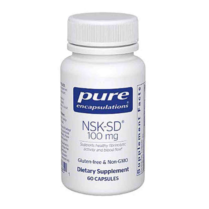 Supplement bottle labeled 'pure encapsulations NSK-SD 100 mg' on a white background
