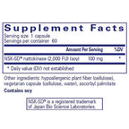 Supplement facts label for NSK-SD nattokinase capsules on a white background