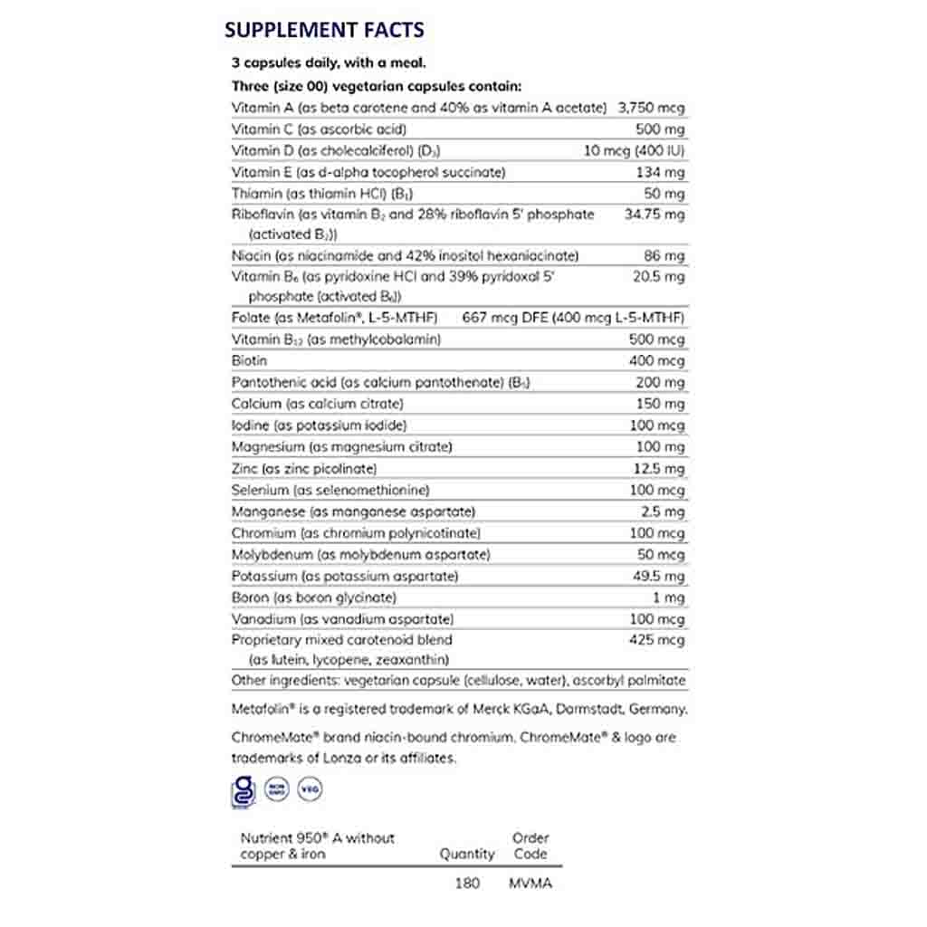 Pure Encapsulations Nutrient 950 A w/o copper & iron 180c