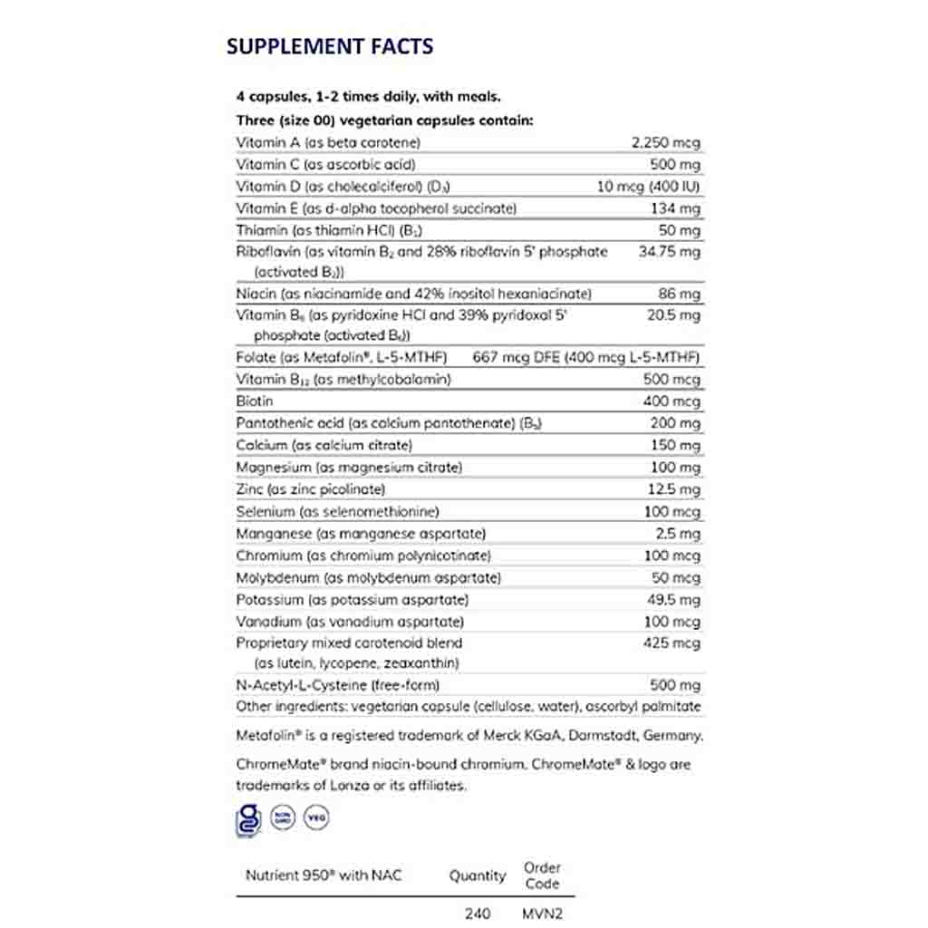 Pure Encapsulations Nutrient 950 with NAC 240c (without Copper, Iron, Iodine, or Boron)