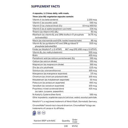 Pure Encapsulations Nutrient 950 with NAC 240c (without Copper, Iron, Iodine, or Boron)