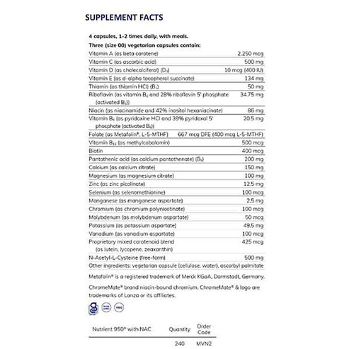 Pure Encapsulations Nutrient 950 with NAC 240c (without Copper, Iron, Iodine, or Boron)