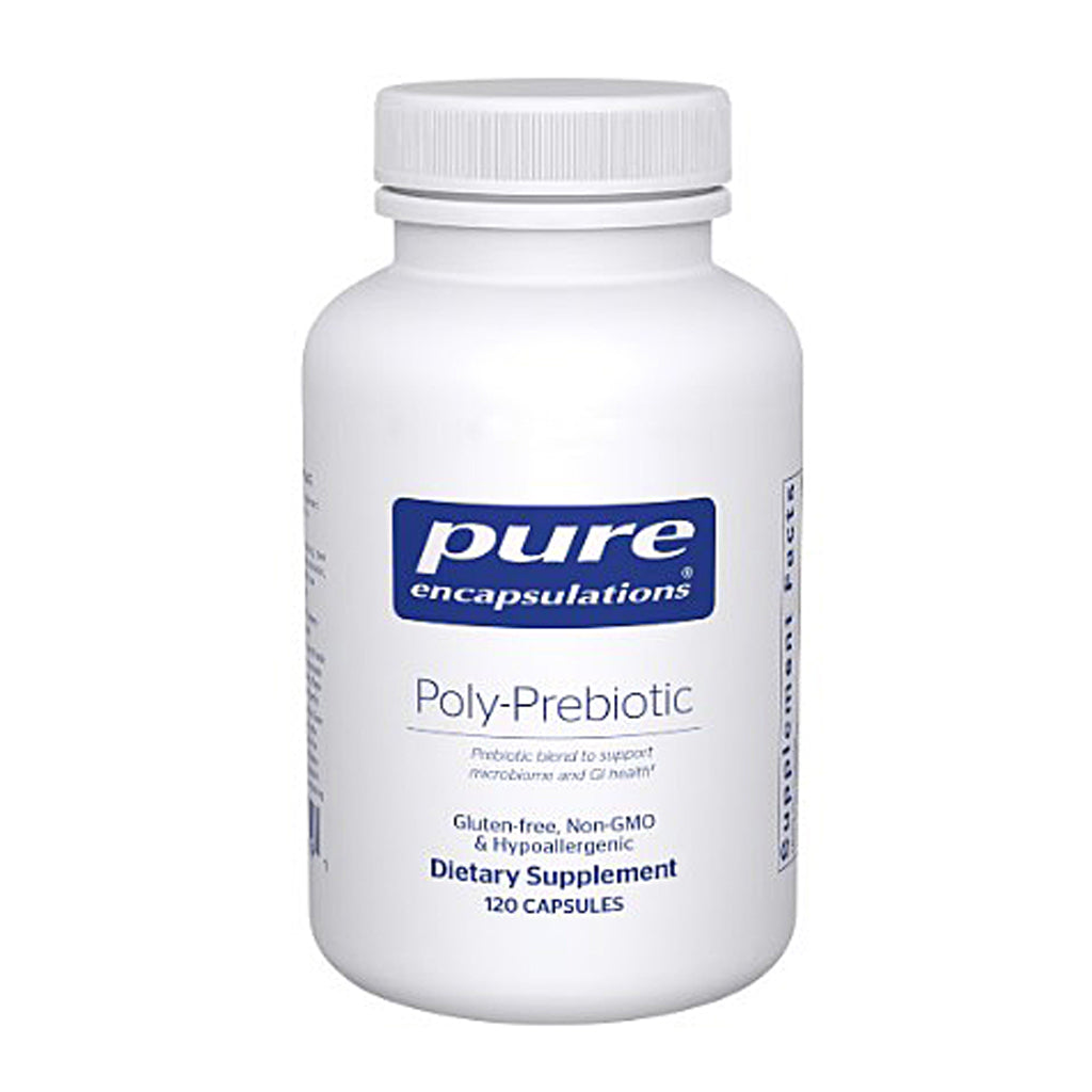 White supplement bottle labeled 'pure encapsulations' on a white background